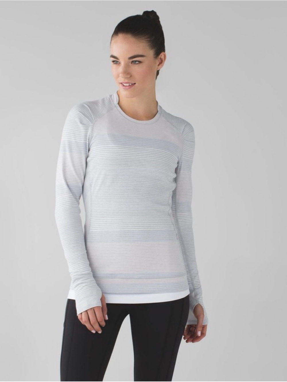 Lululemon Think Fast Long Sleeve Om Stripe Heathered Silver Spoon Multi 6